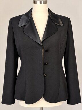 Christy Lyn Black Blazer Size 14 Satin Lapel Tailored Tie Back Formal Jacket